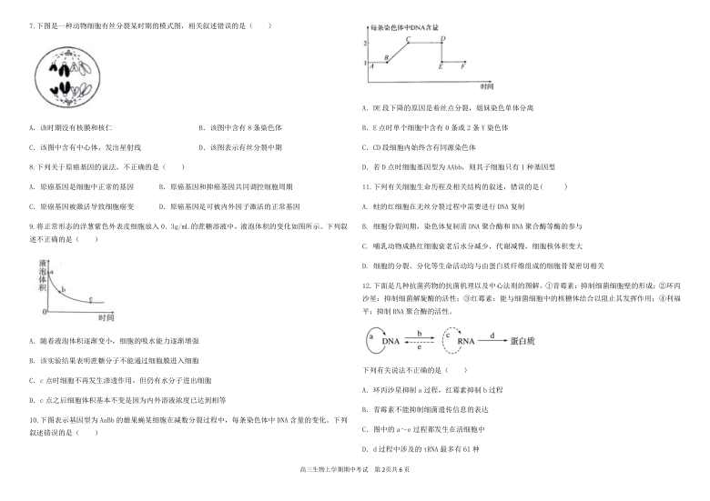 黑龙江省大庆市实中2021届高三上学期期中考试跟进测试生物试题     含答案