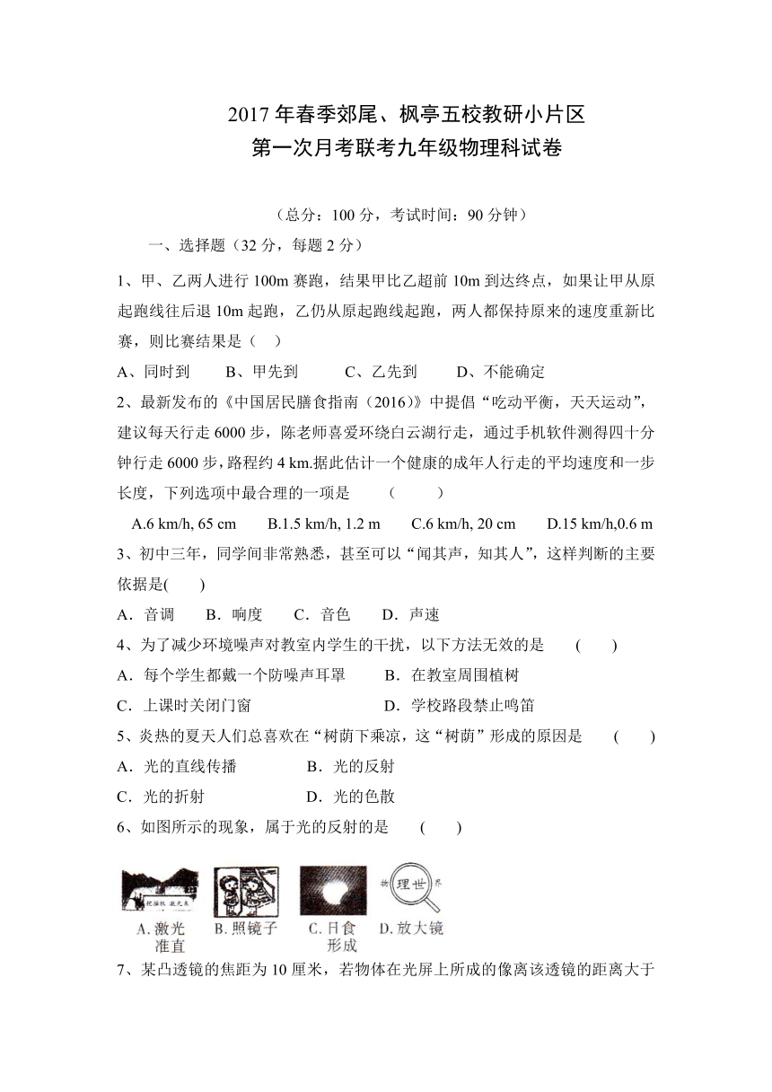 福建省仙游县郊尾、枫亭五校教研小片区2016-2017学年九年级下学期第一次月考物理试卷