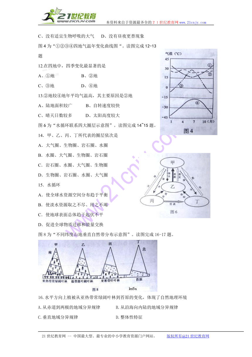 江苏省邳州市明德实验学校2013-2014学年度第一学期高一模拟考试地理试题（无答案）