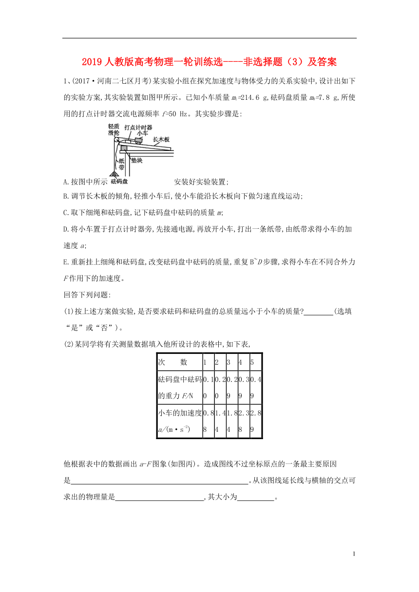 2019高考物理一轮训练选非选择题（3）（含解析）新人教版