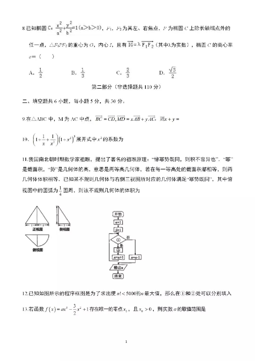 北京市一零一中学2019年高考（理科）数学查缺补漏卷及答案