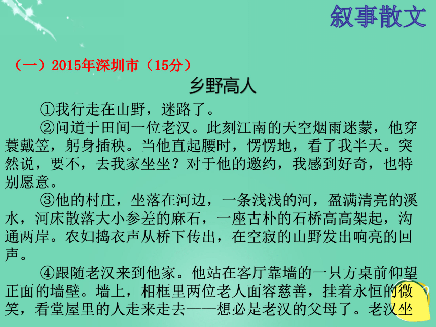 （深圳地区）2016中考语文 现代文阅读 第三章 文学作品阅读复习课件