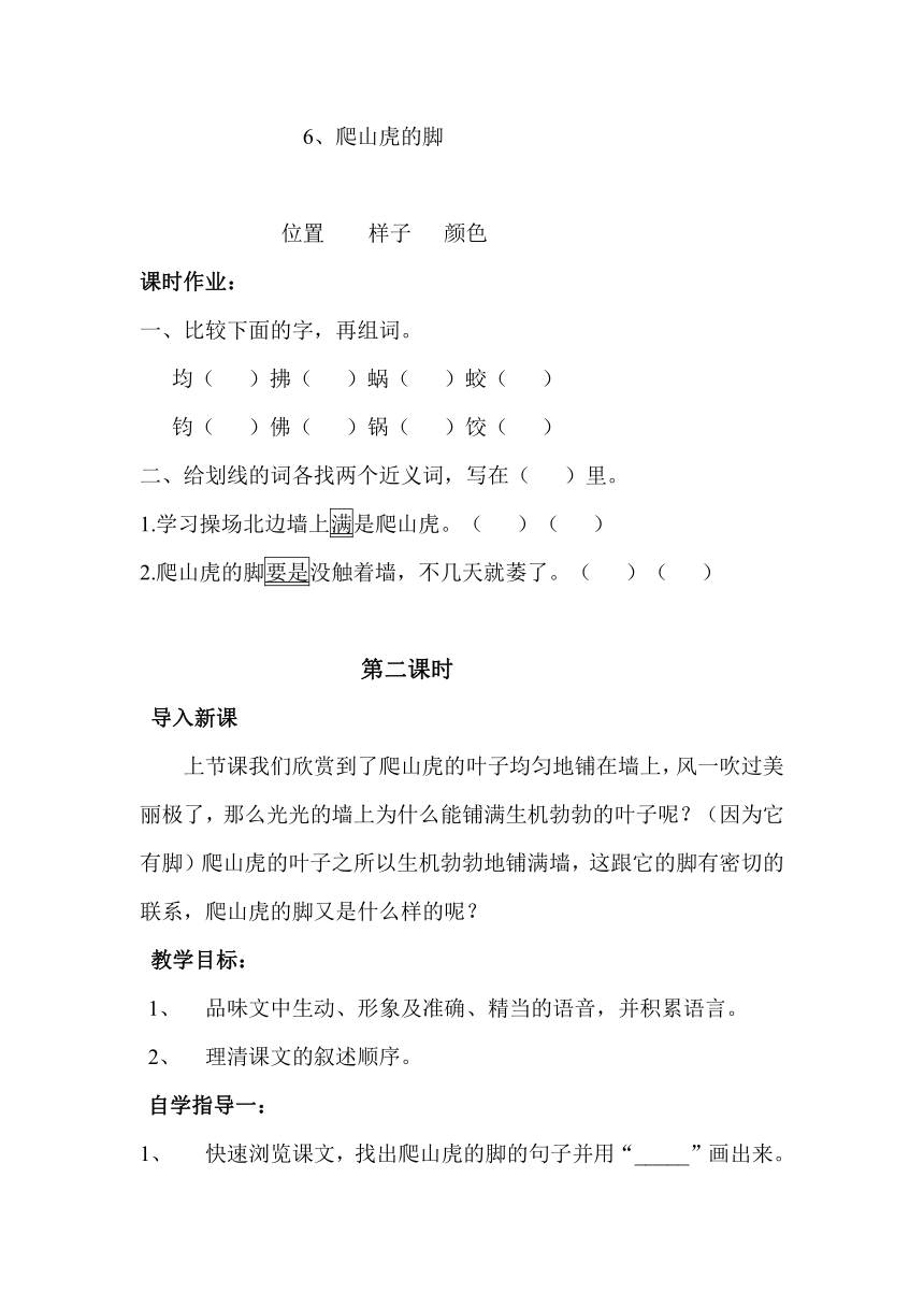 爬山虎的脚    教学案+作业设计