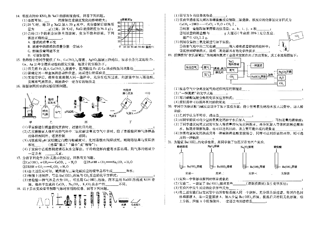 吉林省东北师大附中2020年九年级下学期化学模拟试卷（二）（PDF版 无答案）