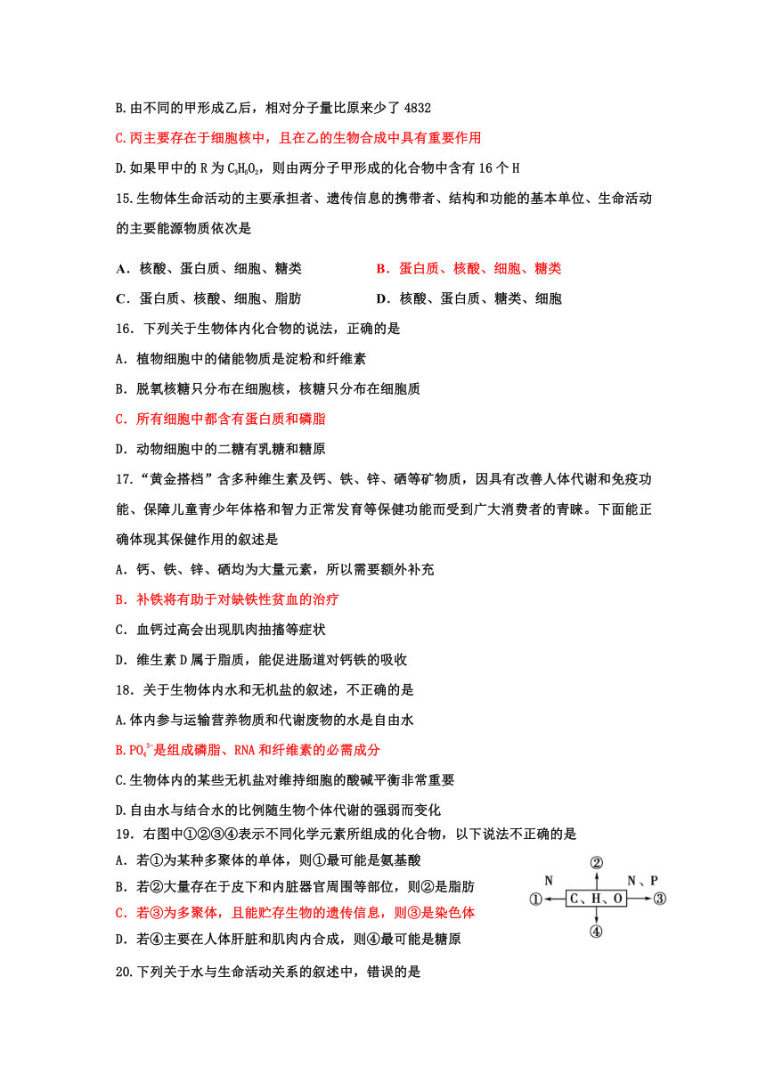 河北省衡水中学2013-2014学年高一上学期期中考试生物试题