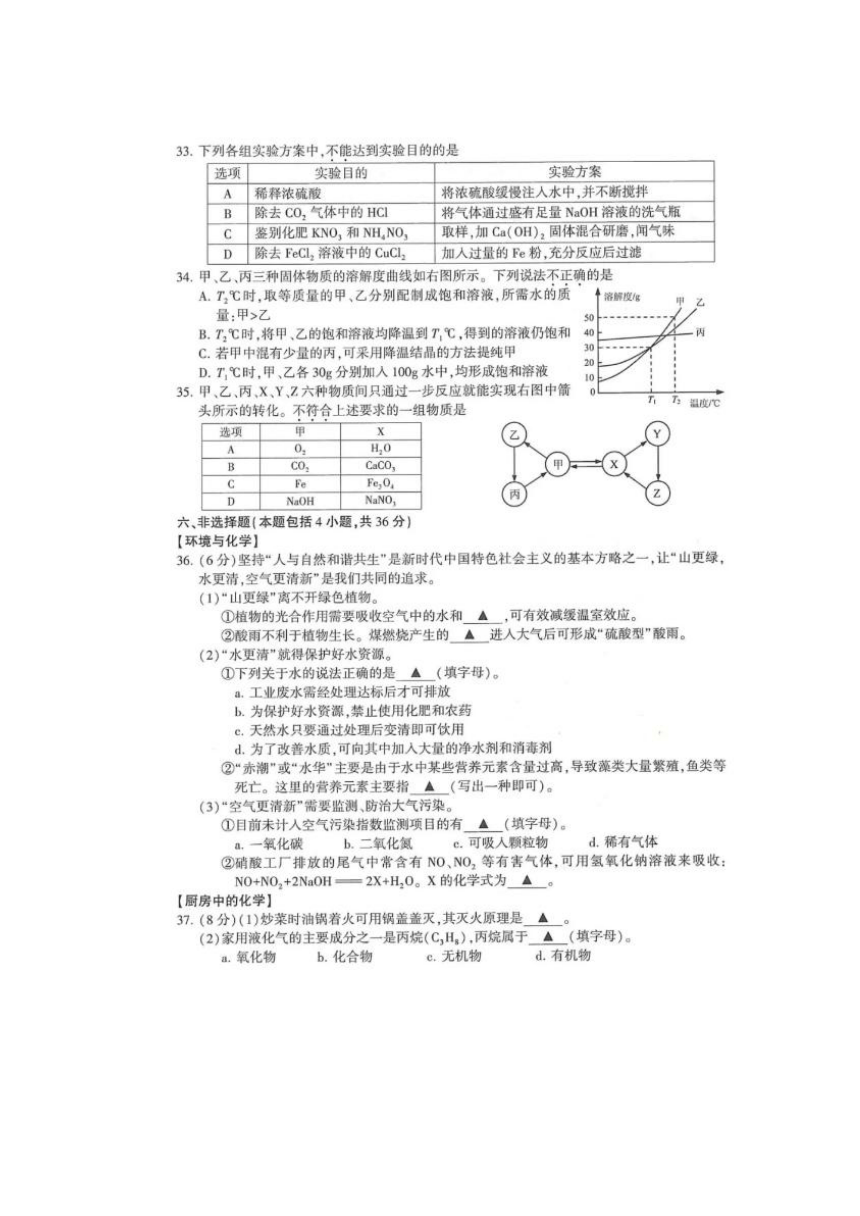 2018年江苏省连云港市中考化学试题（图片版有答案）