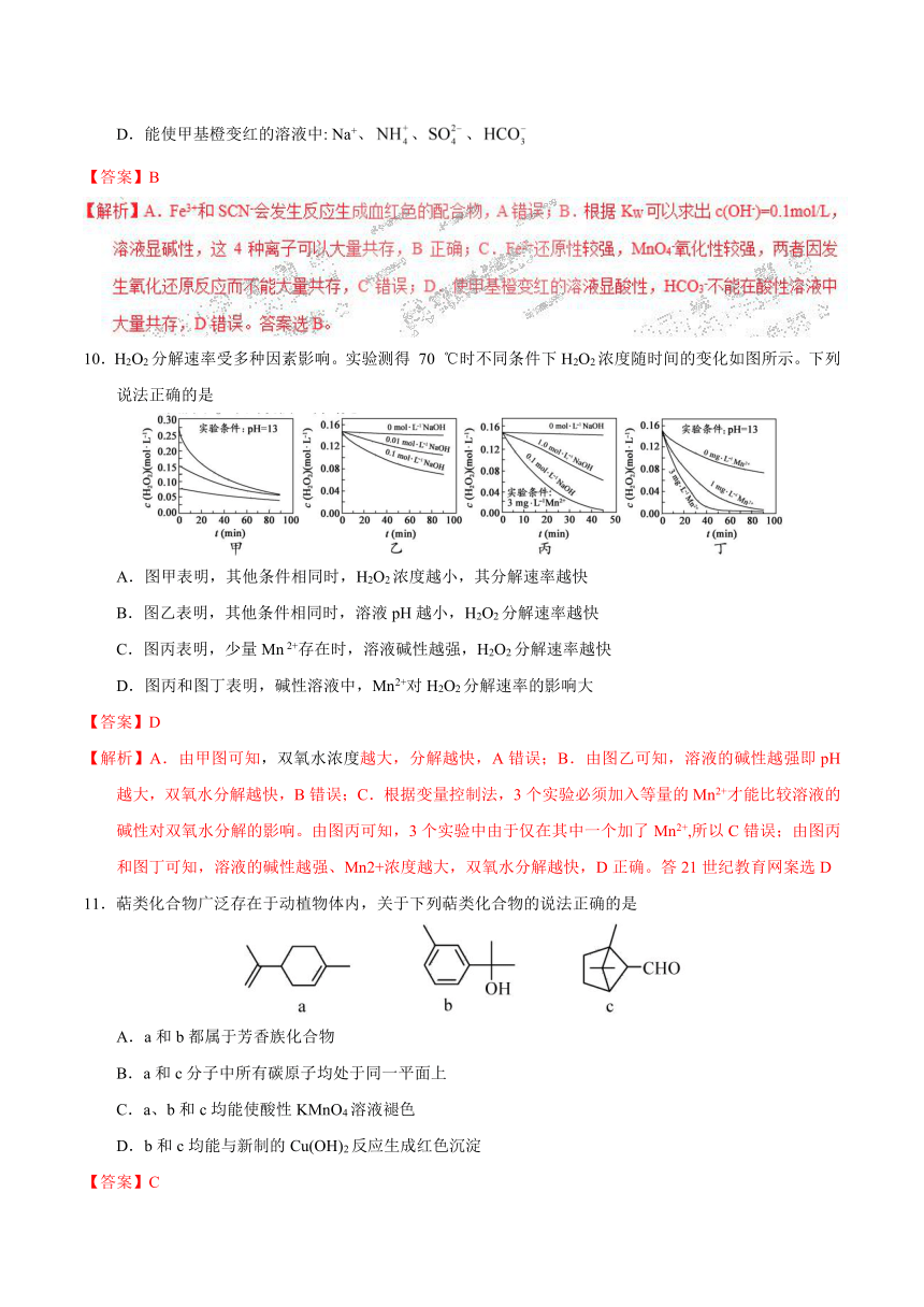 2017年江苏卷化学高考试题解析（正式版）（解析版）