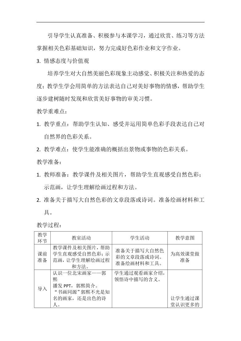 赣美版七年级美术下册《第2课 大自然之歌  》教学设计