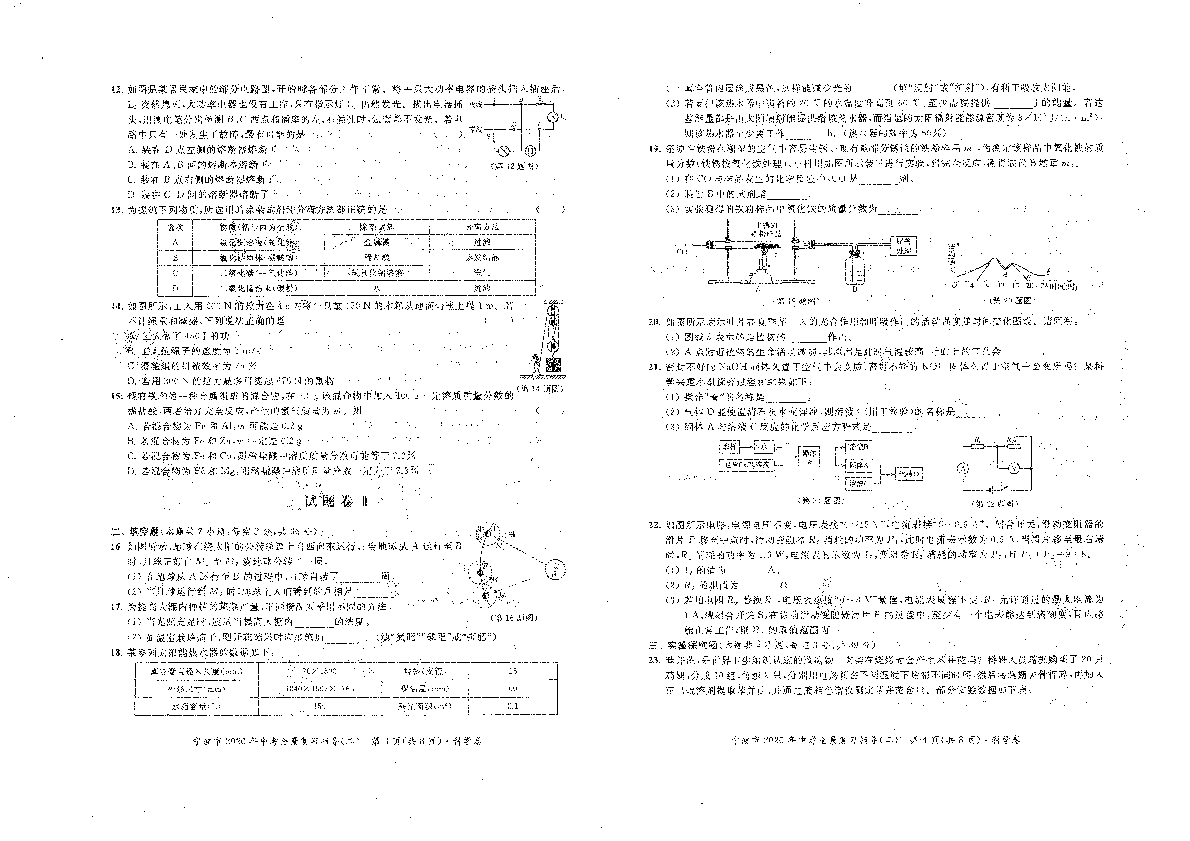 浙江省宁波市2020年中考全景复习指导卷2科学试卷（PDF版 无答案）