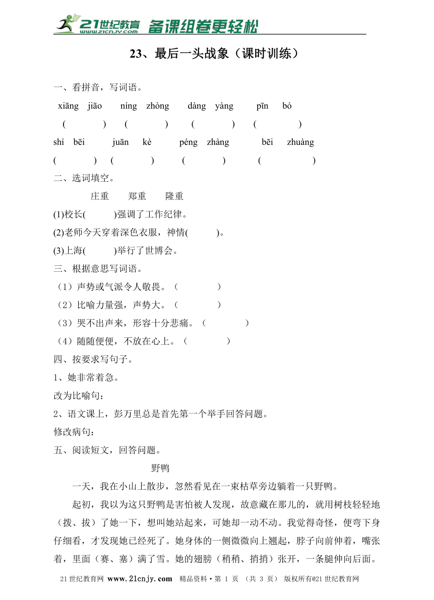 23、最后一头战象（课时训练）