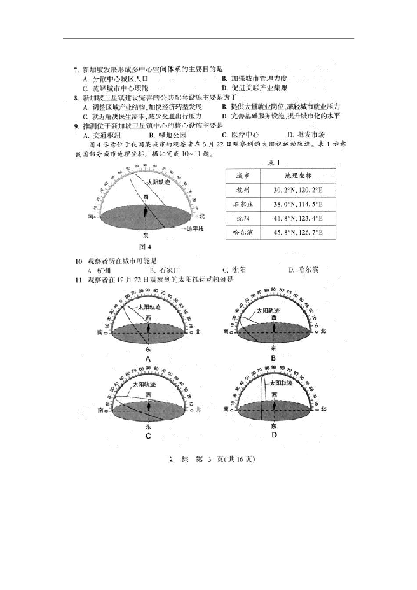 河北省石家庄市2019届高三毕业班教学质量检测文科综合试卷（扫描版）