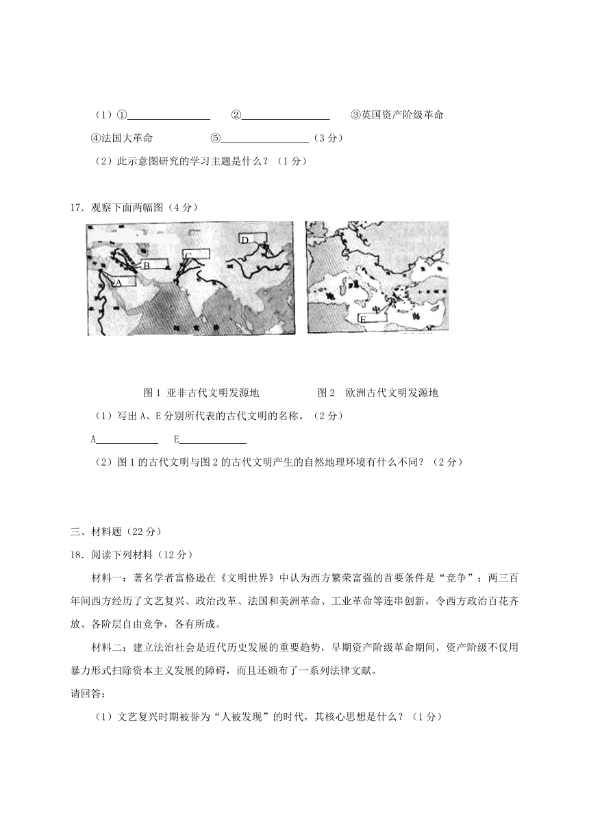 山西农业大学附属学校2018届九年级历史上学期期中试题新人教版