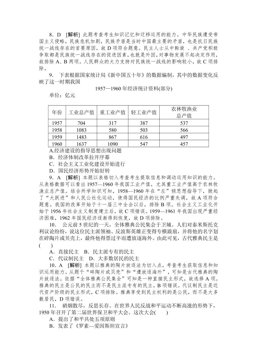 2013年高考真题解析——重庆卷（文综历史）纯word版