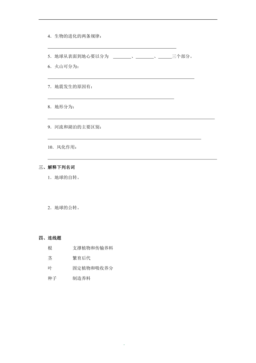 （人教版）小学科学四年级上册期中测试（含答案）