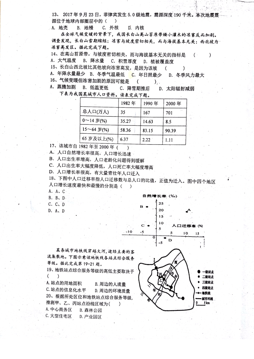 山东省单县第五中学2018届高三上学期第三次月考地理试题PDF版含答案