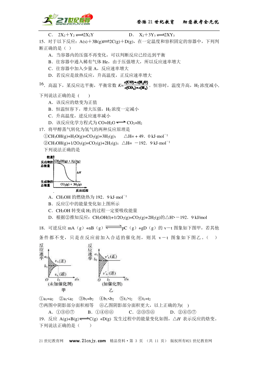 人教新课标版选修四化学高二上学期期中测试卷卷一（含解析）