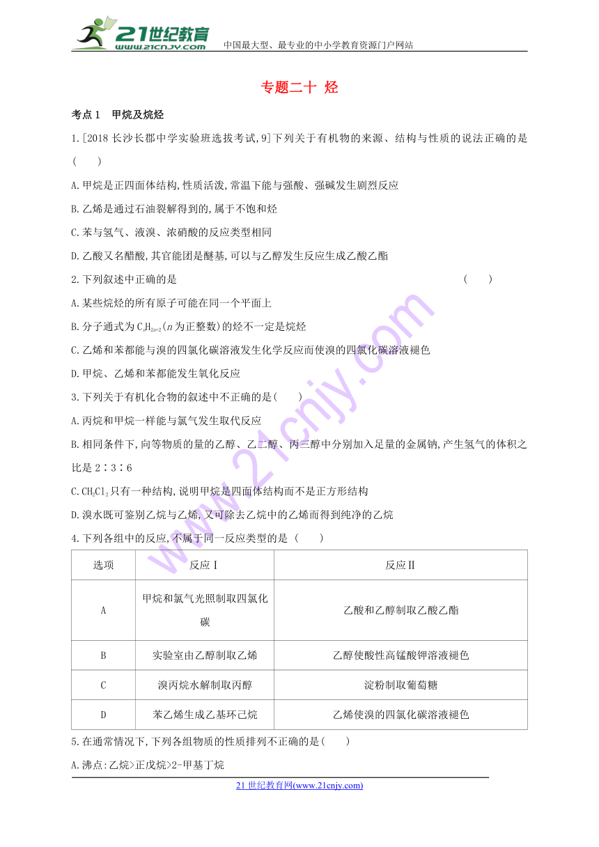 辽宁省凌海市2019届高考化学一轮复习专题二十烃题组精练2