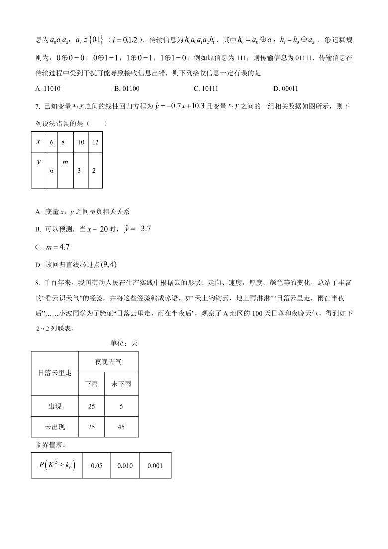 山西省怀仁市2020-2021学年高二下学期期中考试数学（文）试题 Word版含答案