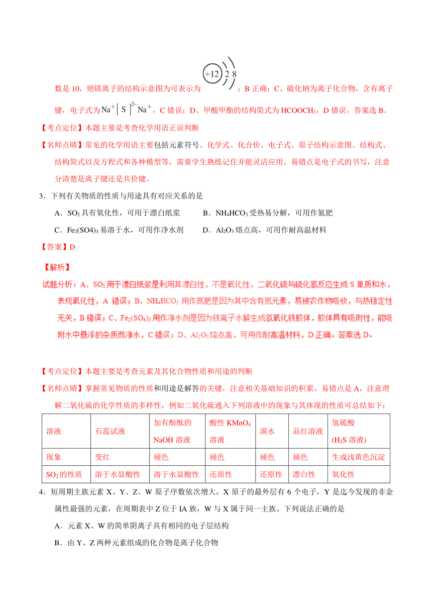 2016年高考江苏卷化学试题解析（精编版）（解析版）