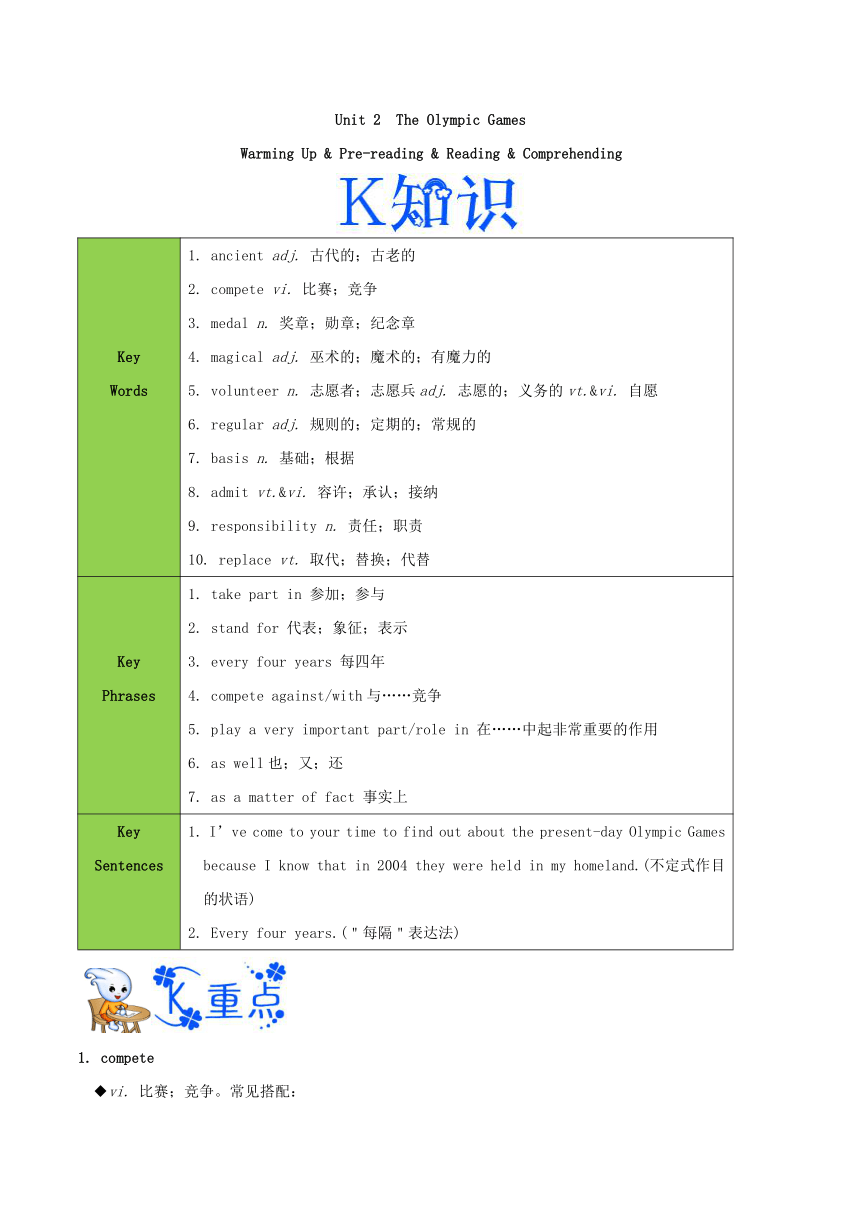 2017-2018学年高一英语人教版（必修2）Unit 2 The Olympic Games Warming Up Pre-reading Reading Comprehending-试题同步练习