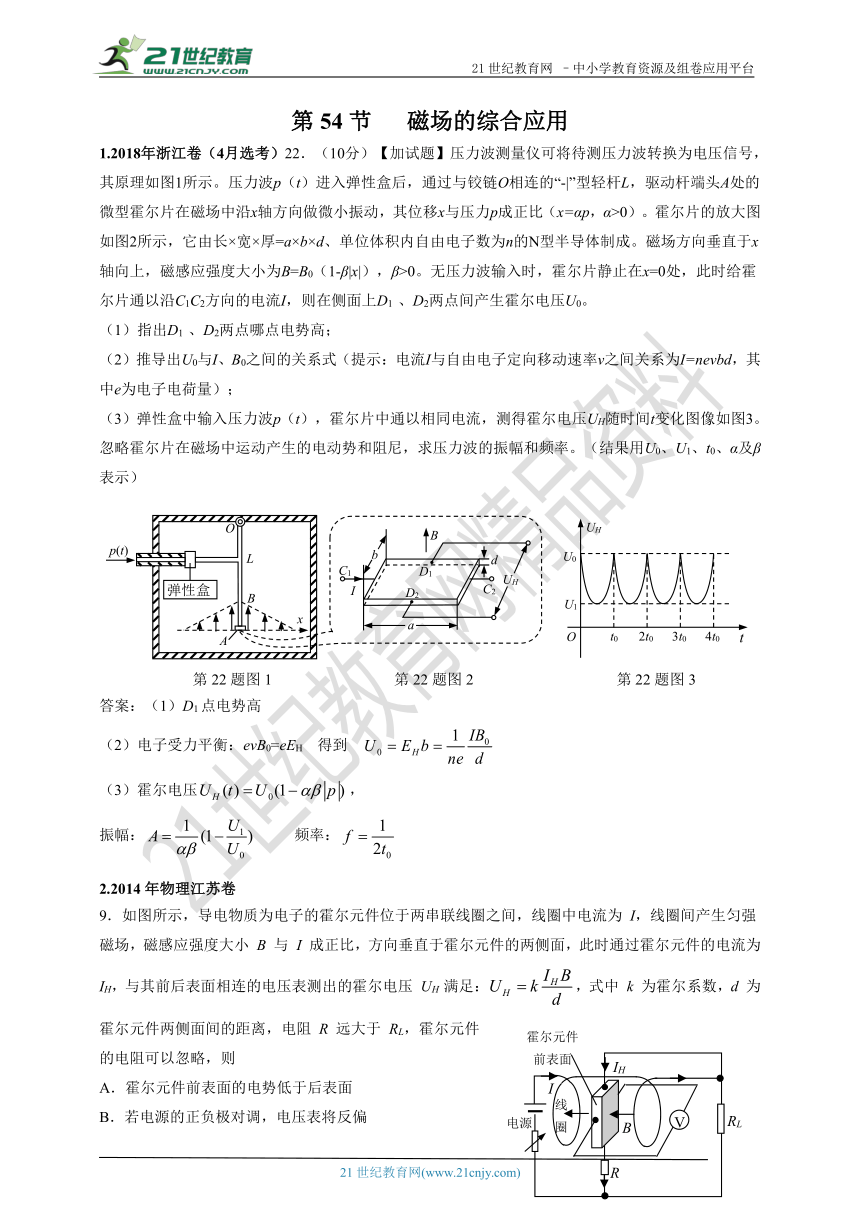 2011-2018年高考真题专题分类汇编054.磁场的综合应用