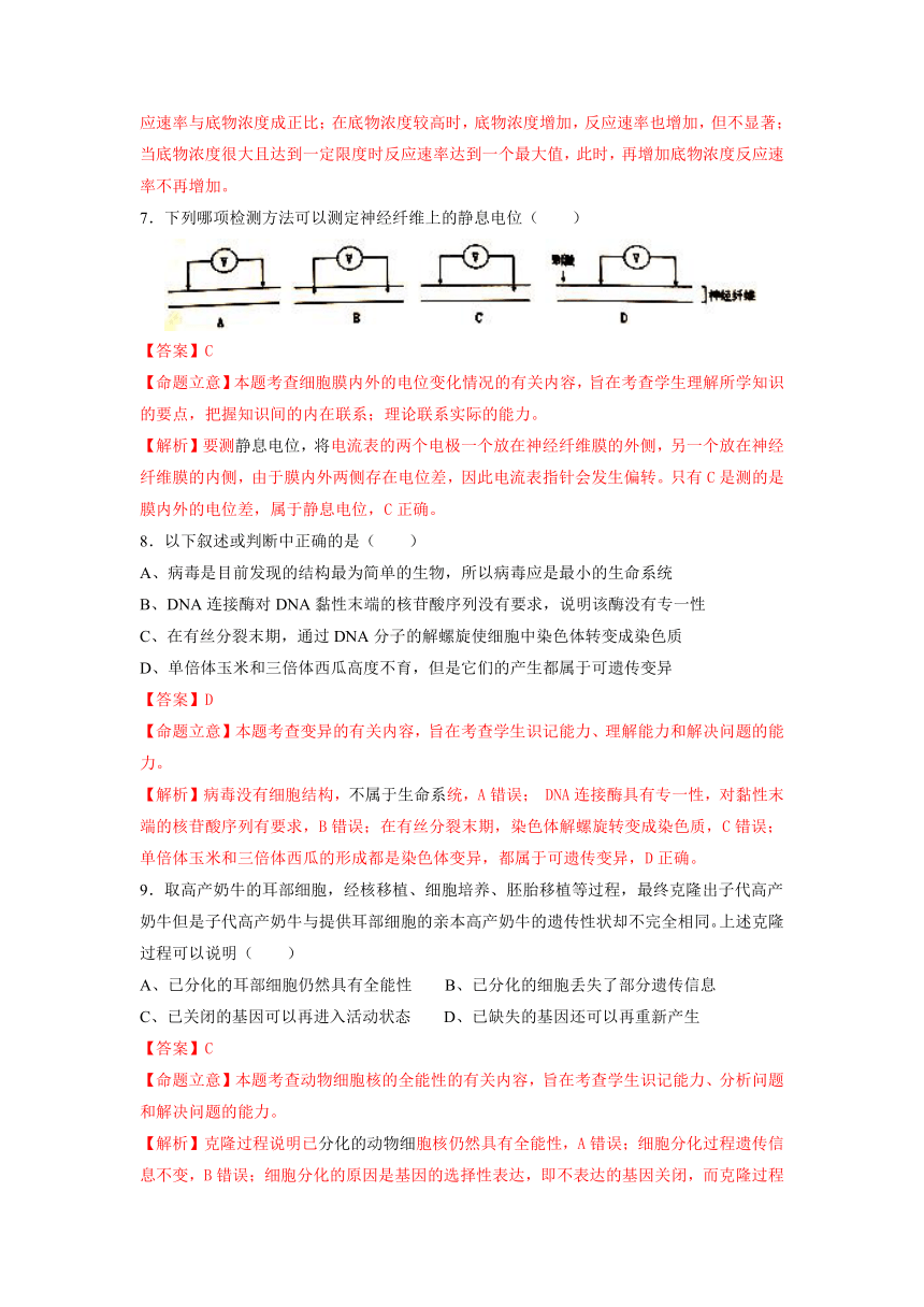 【最新解析版】安徽省合肥市2015届高三第一次教学质量检测生物试题