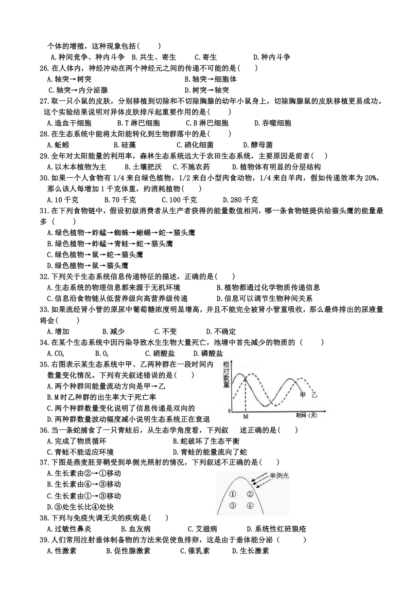 山东省济南外国语学校2016-2017学年高二上学期期末考试试题 生物（文） Word版含答案