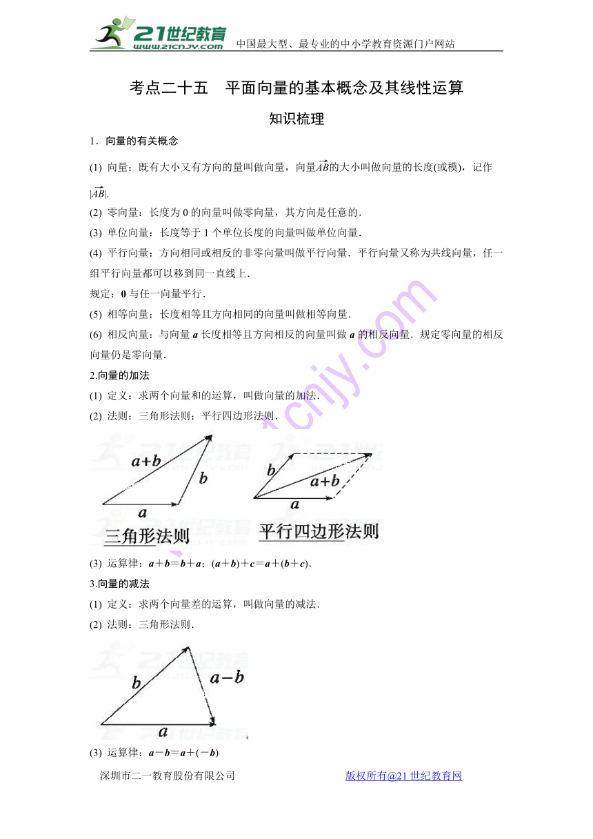 2018届高考艺体生文化课复习讲义（理数）：考点25 平面向量的基本运算及其线性运算