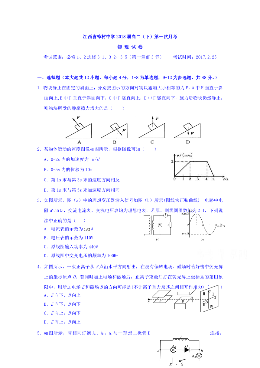 江西省樟树中学2016-2017学年高二下学期第一次月考物理试题 Word版含答案