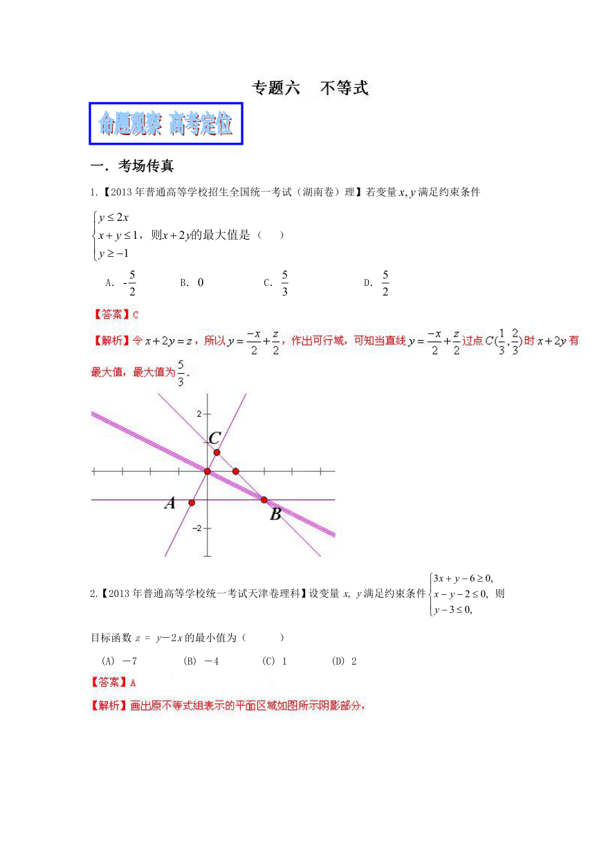 专题06 不等式（理）（教学案）-2014年高考数学二轮复习精品资料（解析版）