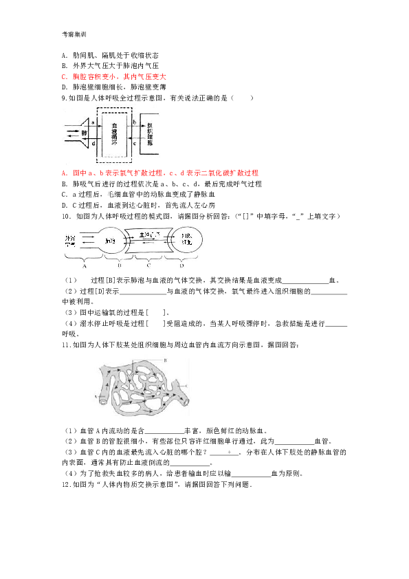 考前集训第十章人体能量的供应试题