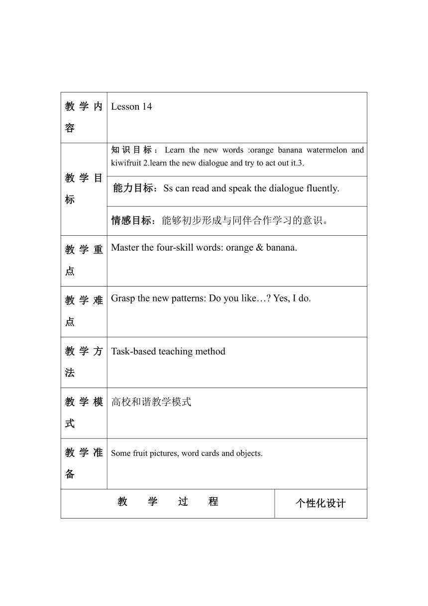 Unit 3 It S A Pineapple Lesson 14 教案 表格式 21世纪教育网