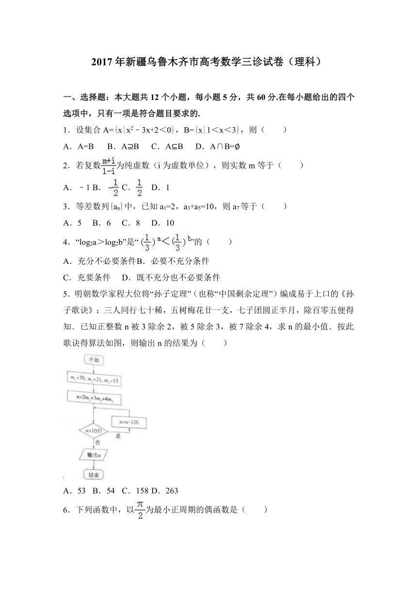 2017年新疆乌鲁木齐市高考数学三诊试卷（理科） Word版含解析