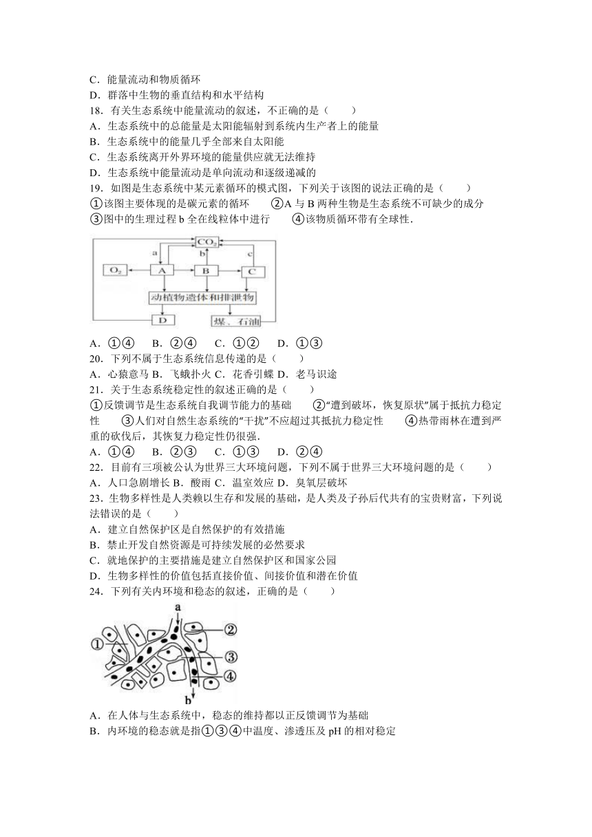 河南省平顶山市叶县二中2016-2017学年高二（上）月考生物试卷（12月份）（解析版）