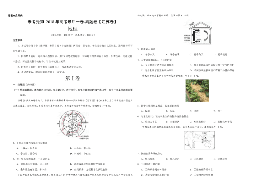 未考先知 2018年高考最后一卷-猜题卷（江苏卷）地理卷