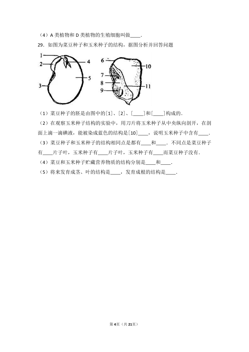 河南省鹤壁市黎阳中学初中部2016-2017学年七年级（上）第三次月考生物试卷（解析版）