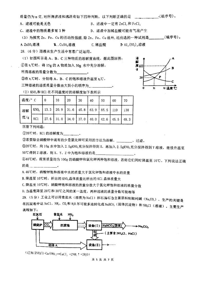 重庆实验外国语学校2020-2021学年度上学期期末测试初三化学试题（pdf版有答案）