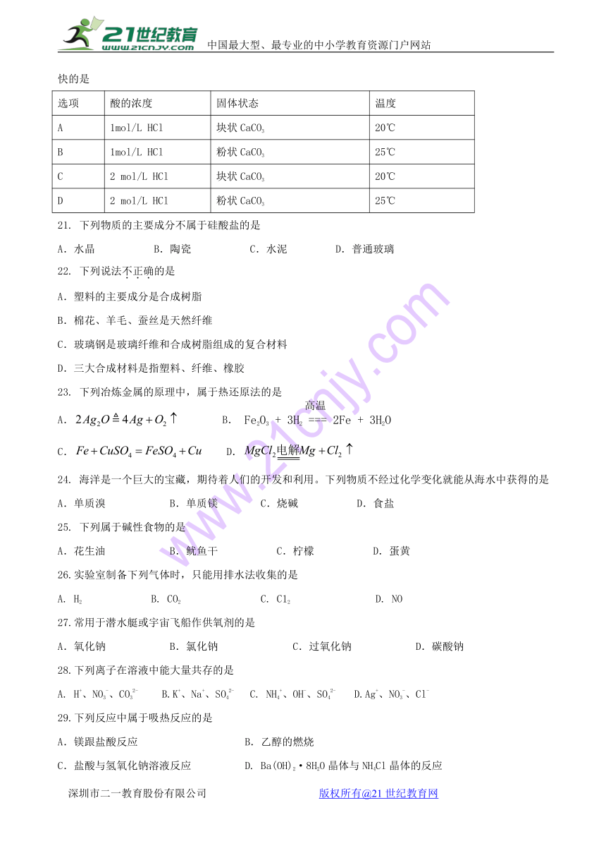 湖南省醴陵一中2017-2018学年高二上学期期末考试化学（文）试题