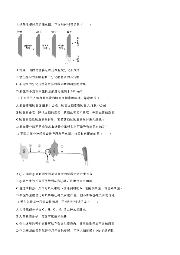 2020年江苏卷生物高考试题（word版，含答案）
