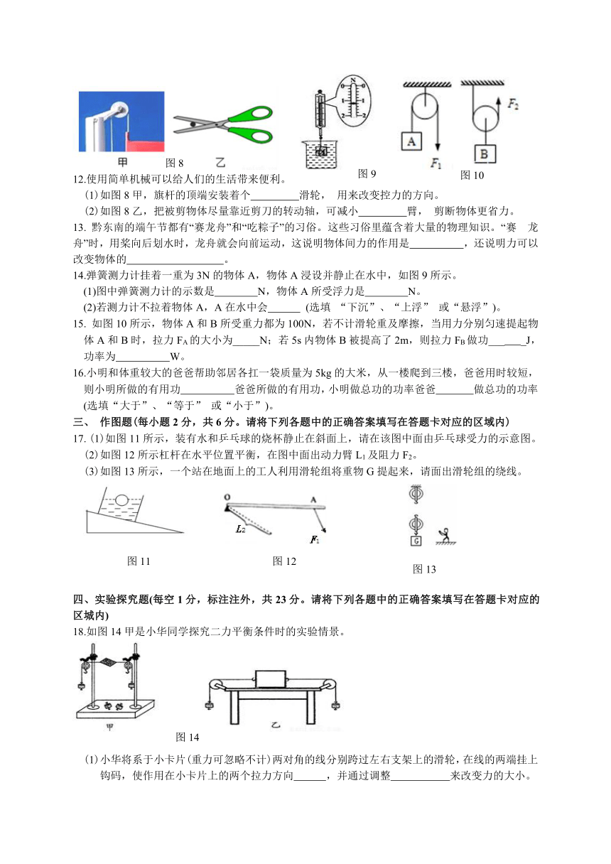 贵州省黔东南州2017-2018学年八年级下学期期末考试物理试题（WORD版）