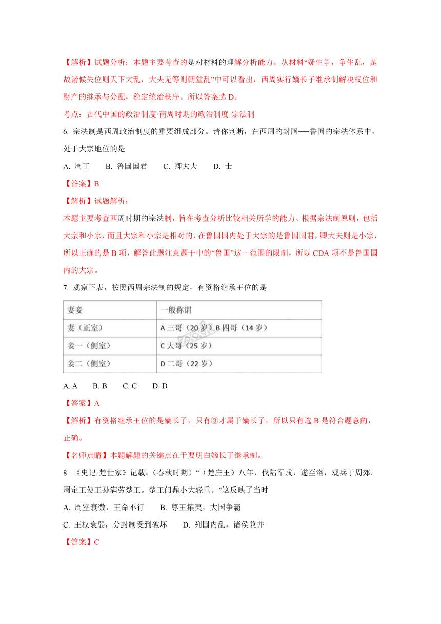 《精解析》广东省湛江市第一中学2017-2018学年高一上学期期中考试历史试题（解析版）