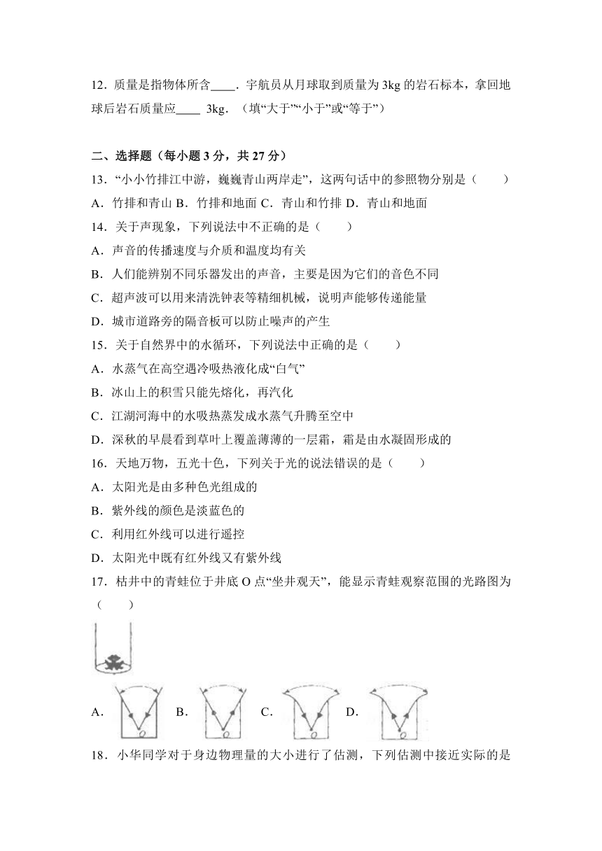 安徽省安庆市岳西县中关中学2016-2017学年八年级（上）期末物理试卷（解析版）