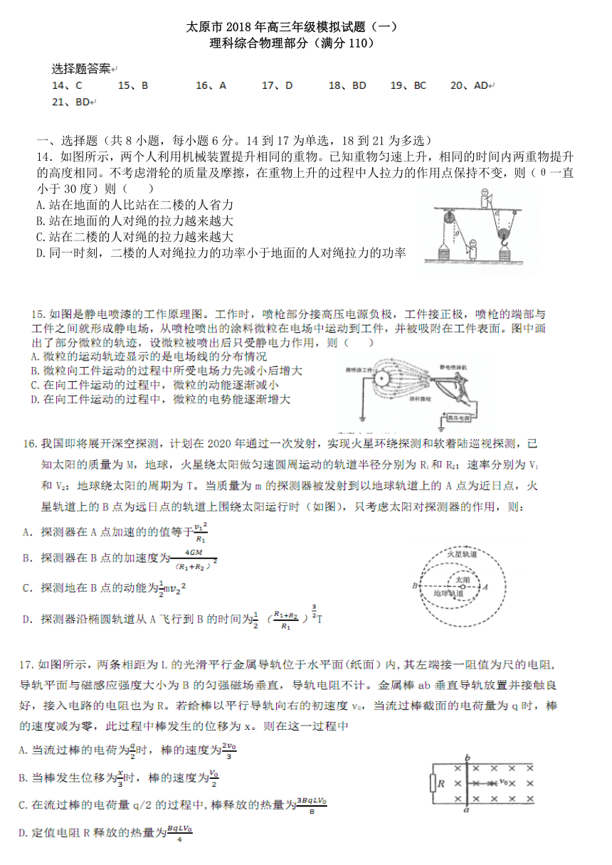 山西省太原市2018届高三3月模拟考试（一）物理试题（PDF版）
