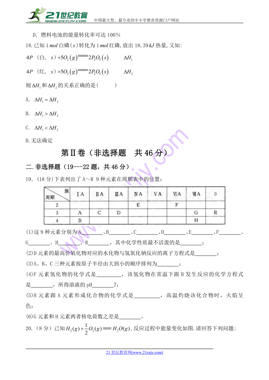 黑龙江省青冈县第一中学2017-2018学年高一下学期期中考试B卷化学试卷