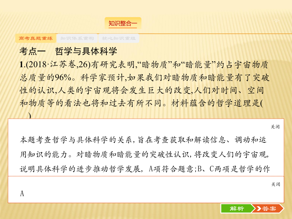 2019届高三高考政治大二轮专题精讲 必修四 专题十一 辩证唯物论与认识论课件（74张）