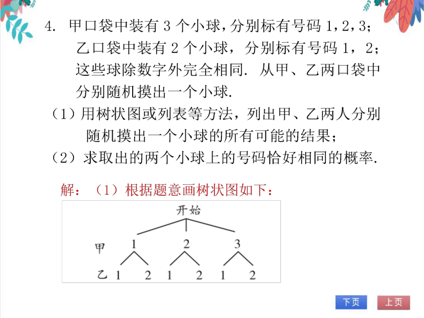 2 用树状图或表格求概率(2)——不放回型 同步练习本(课件版)