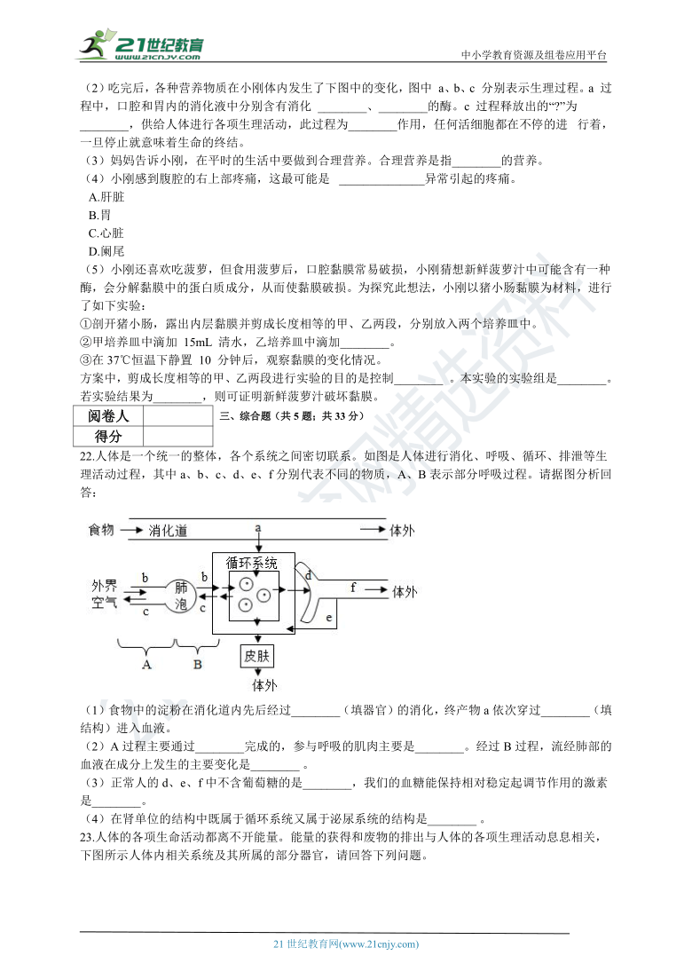 初中生物苏教版七年级下册第四单元 生物圈中的人 单元测试（含解析）