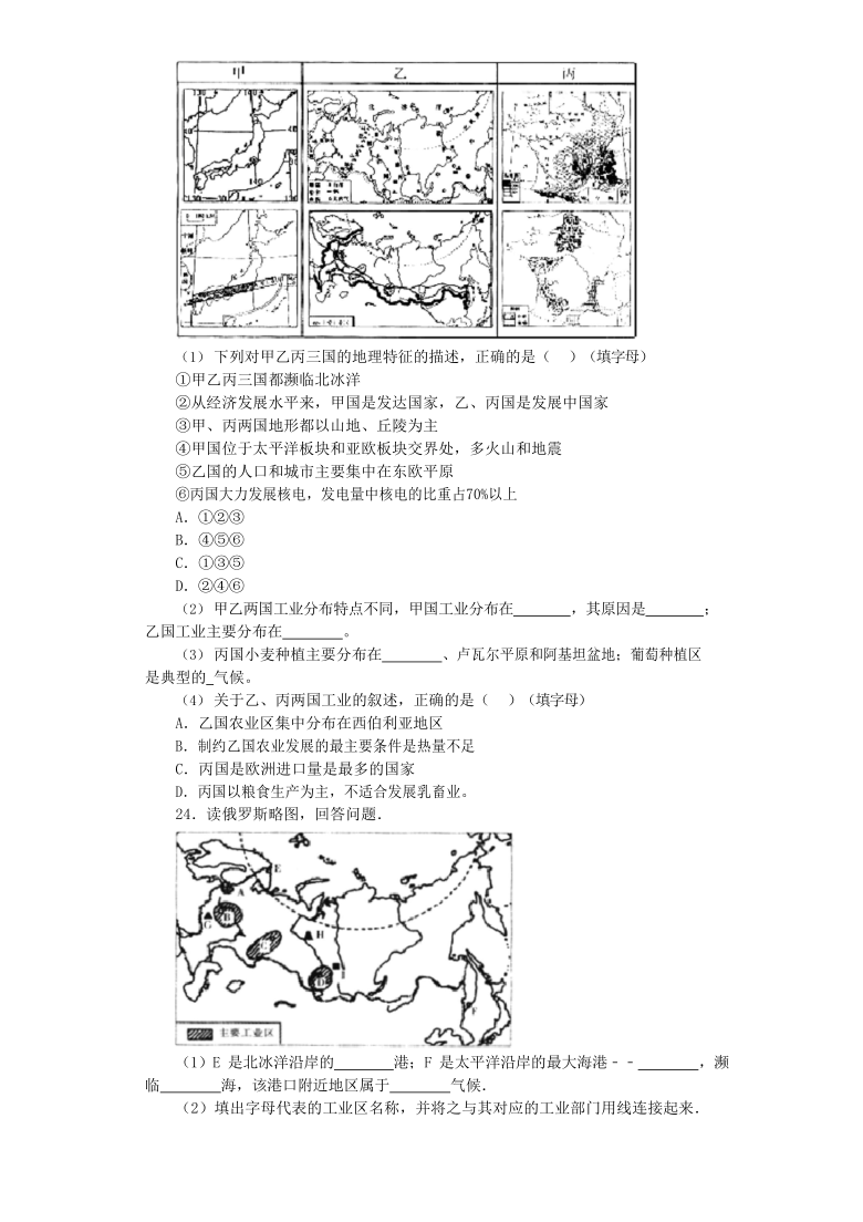 商务星球版七年级下册地理8.2俄罗斯同步测试(Word版，含答案和解析)