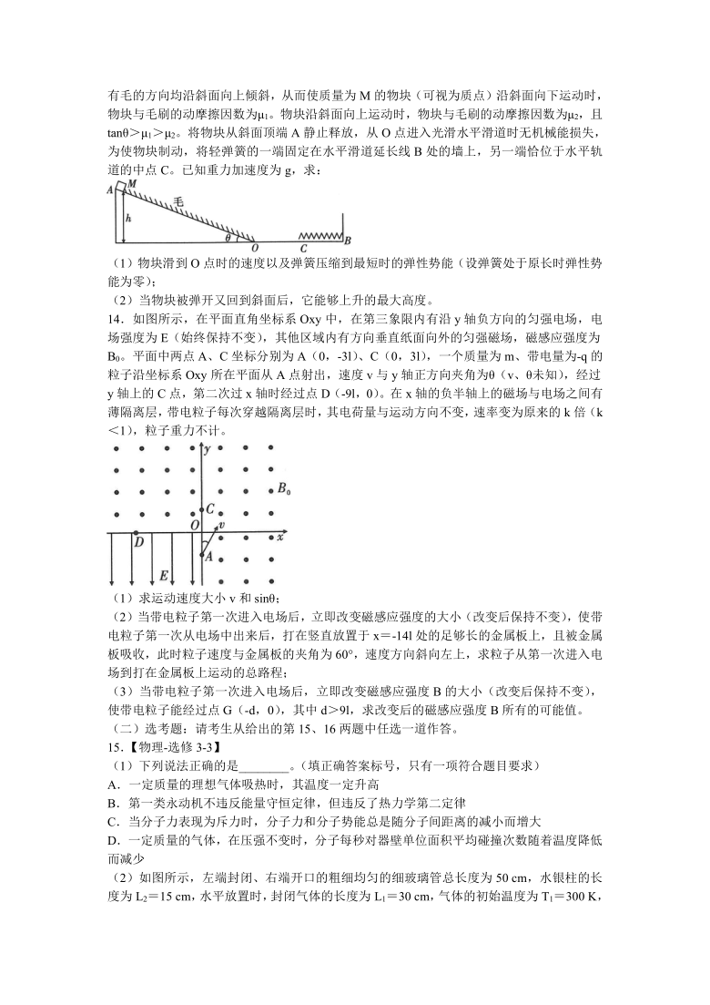 重庆第八高级中学2021届高三上学期1月高考适应性月考（四）物理试题 Word版含答案