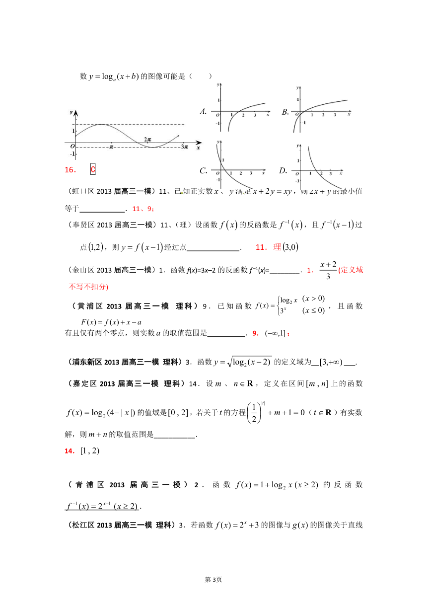 上海市17区县2013届高三（数学理科）分类汇编：专题一 函数